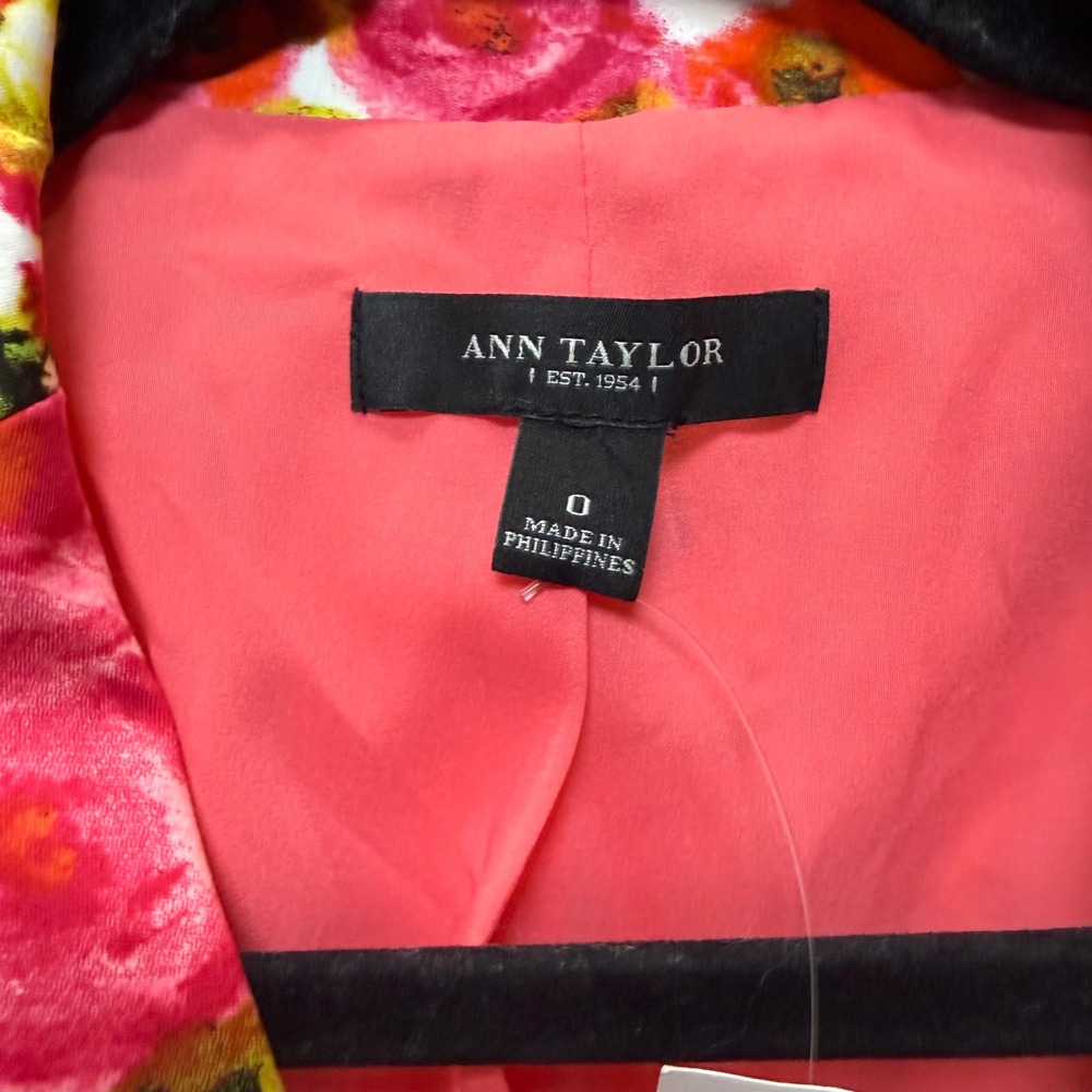 Ann Taylor Floral Blazer Womens 0 Pink New Peplum Cotton Spandex 13940027 - Picture 2 of 8